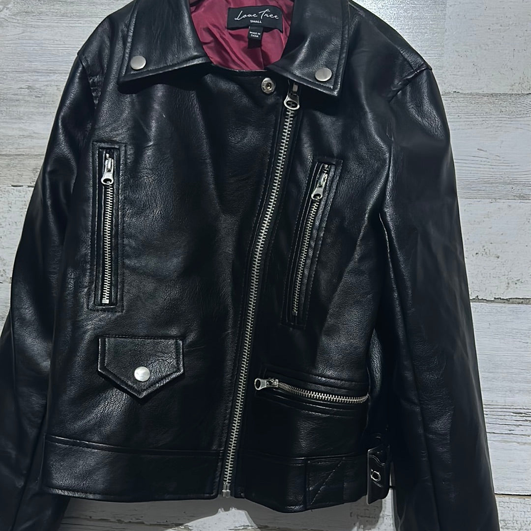 Women’s Size Small (fits smaller like XS) Love Tree Black faux leather jacket - very good used condition