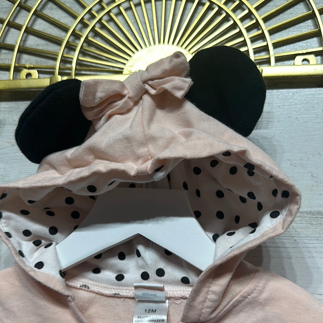 Girls Size 12m Disney Baby Minnie Mouse Hooded Sweatshirt with Mouse Ears - Good Used Condition