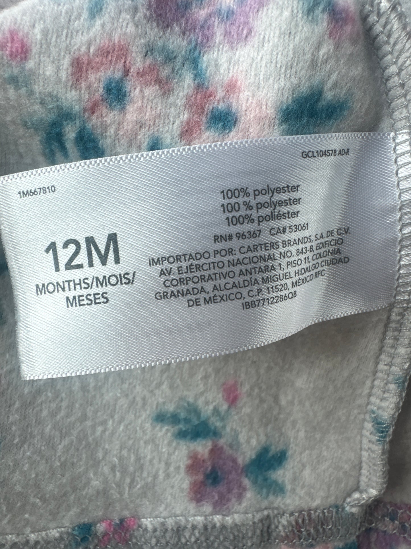 Girls Size 12m Osh Kosh Floral Fleece Pullover - Very Good Used Condition