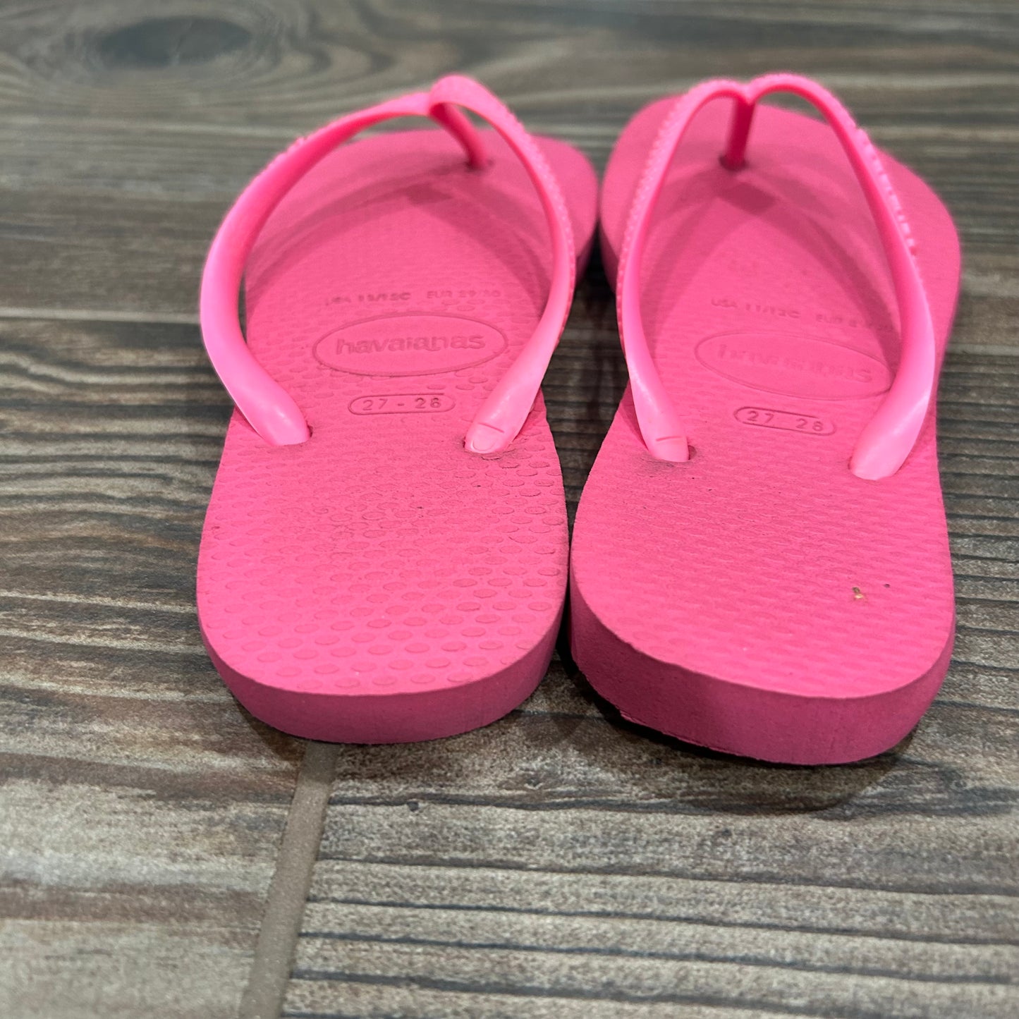 Girls Size 27/28 - (Fit Like 11-12 Toddler) Havaianas Pink Flip Flops - Good Used Condition
