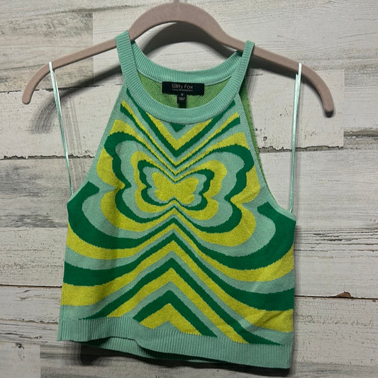 Women's Size Medium Witty Fox Green and Yellow Butterfly Cropped Tank Top - Good Used Condition