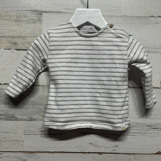 Girls Size 6-9m Zara Grey and White Striped Long Sleeve Shirt - Good Used Condition