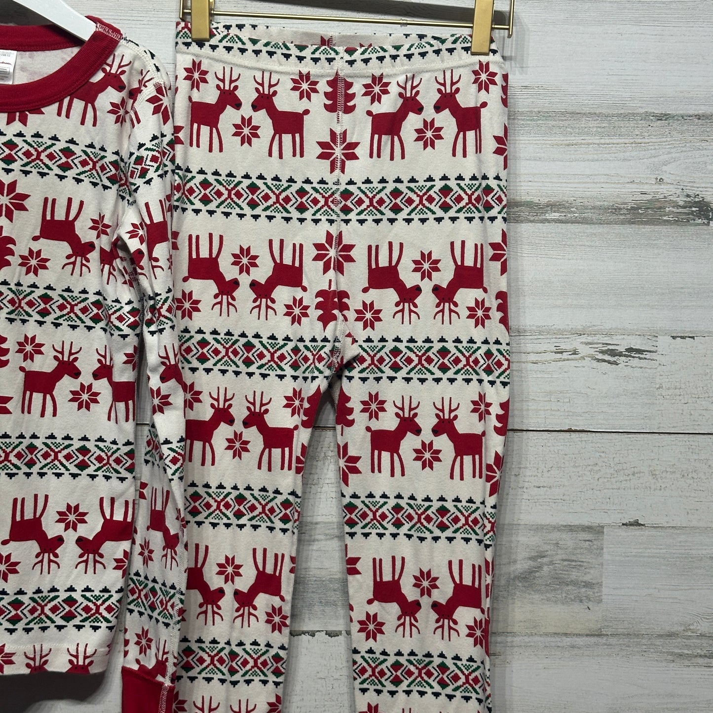 Size 12 (150 cm) Hanna Andersson Holiday Reindeer Two Piece PJ Set - Good Used Condition