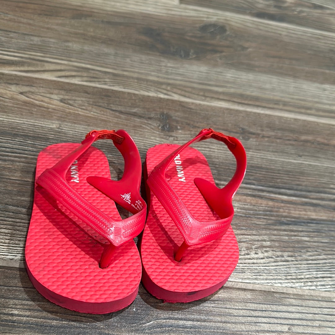 Boys Size 5 Toddler Red Flip Flops With Heel Strap - good used condition