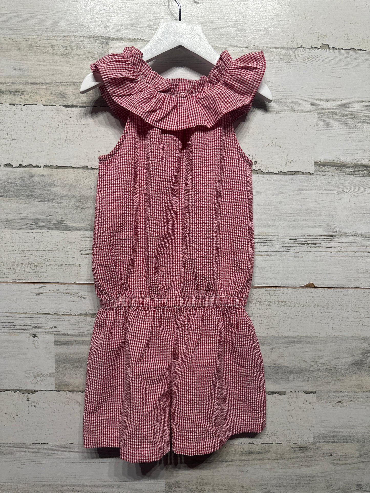 Kelly's Kids Red Gingham Seersucker Romper - Girls Size 5 - Very Good Used Condition