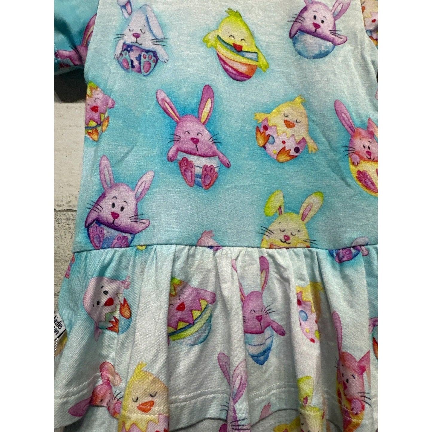 Birdie Bean Ruffled Romper Baby Girl 6-12M Blue Easter Bunny Chick NWT2