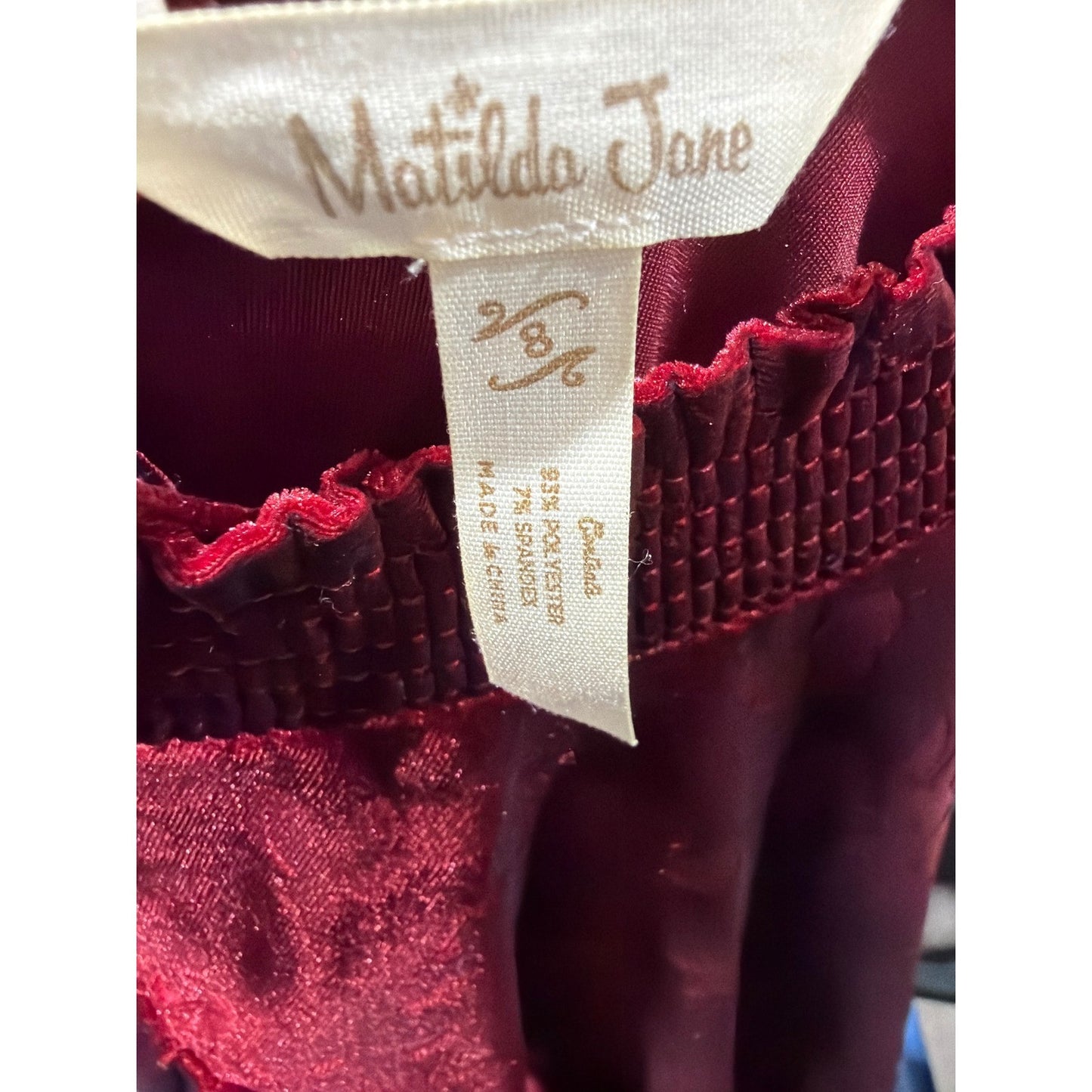 Matilda Jane Dress Girls 8 Burgundy Velvet Floral Burnout Holiday EUC5