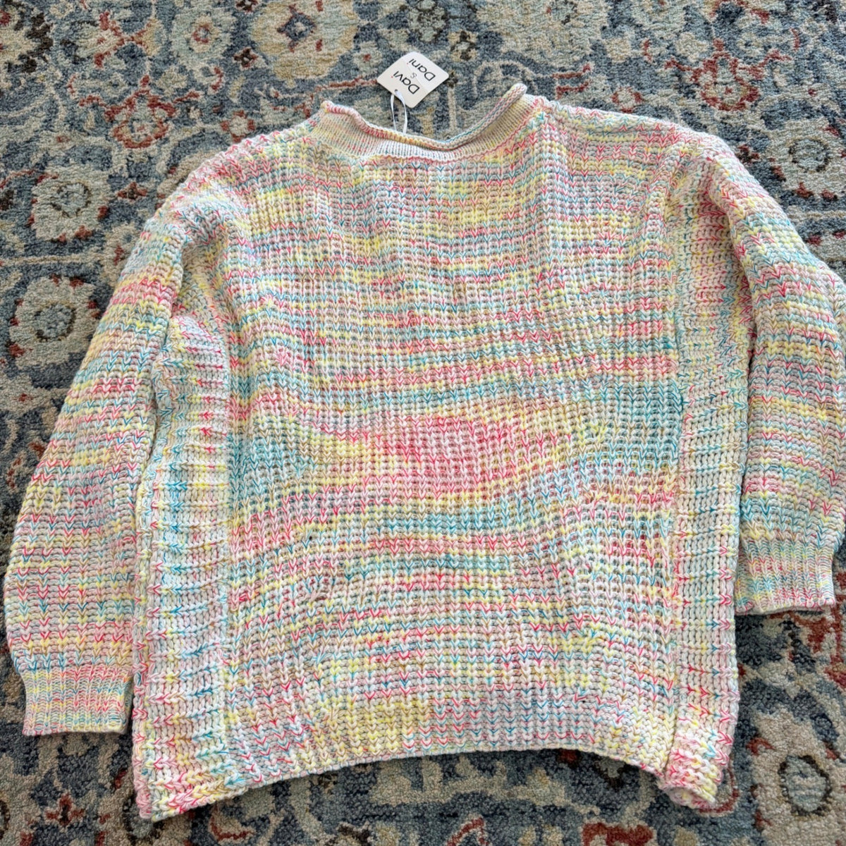 Davi & Dani Sweater Women Medium Multi Color Acrylic Pastel Knit Boho NWT3