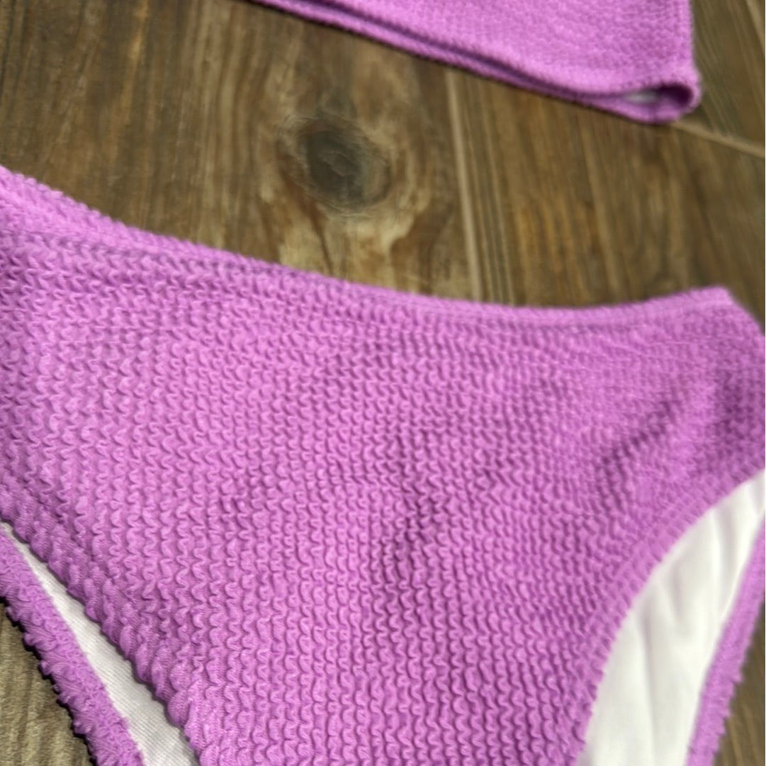 Unbranded Bikini Set Women Small Purple Smocked Textured High Waist Retro EUC1