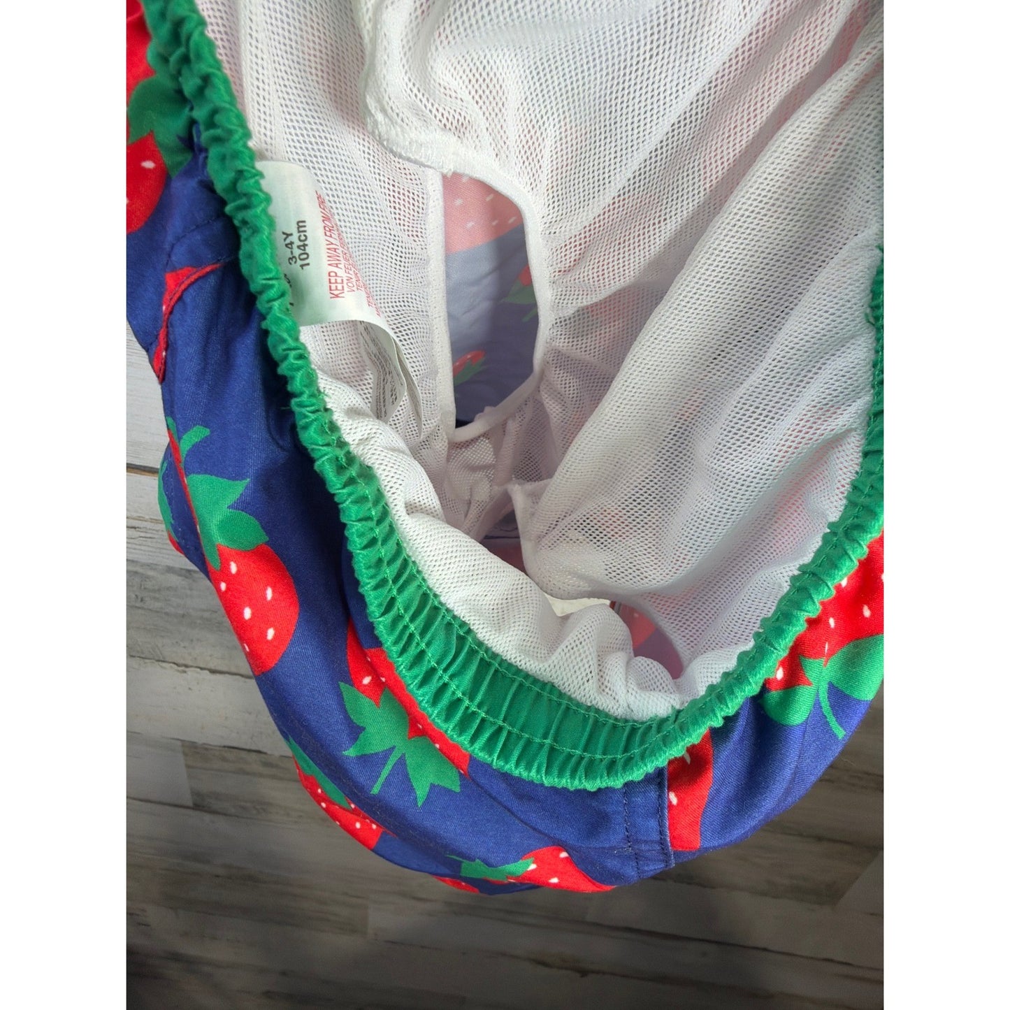 Mini Boden Swim Trunks Boys 3-4Y Blue Strawberry Print Fruit Resort Vacay3