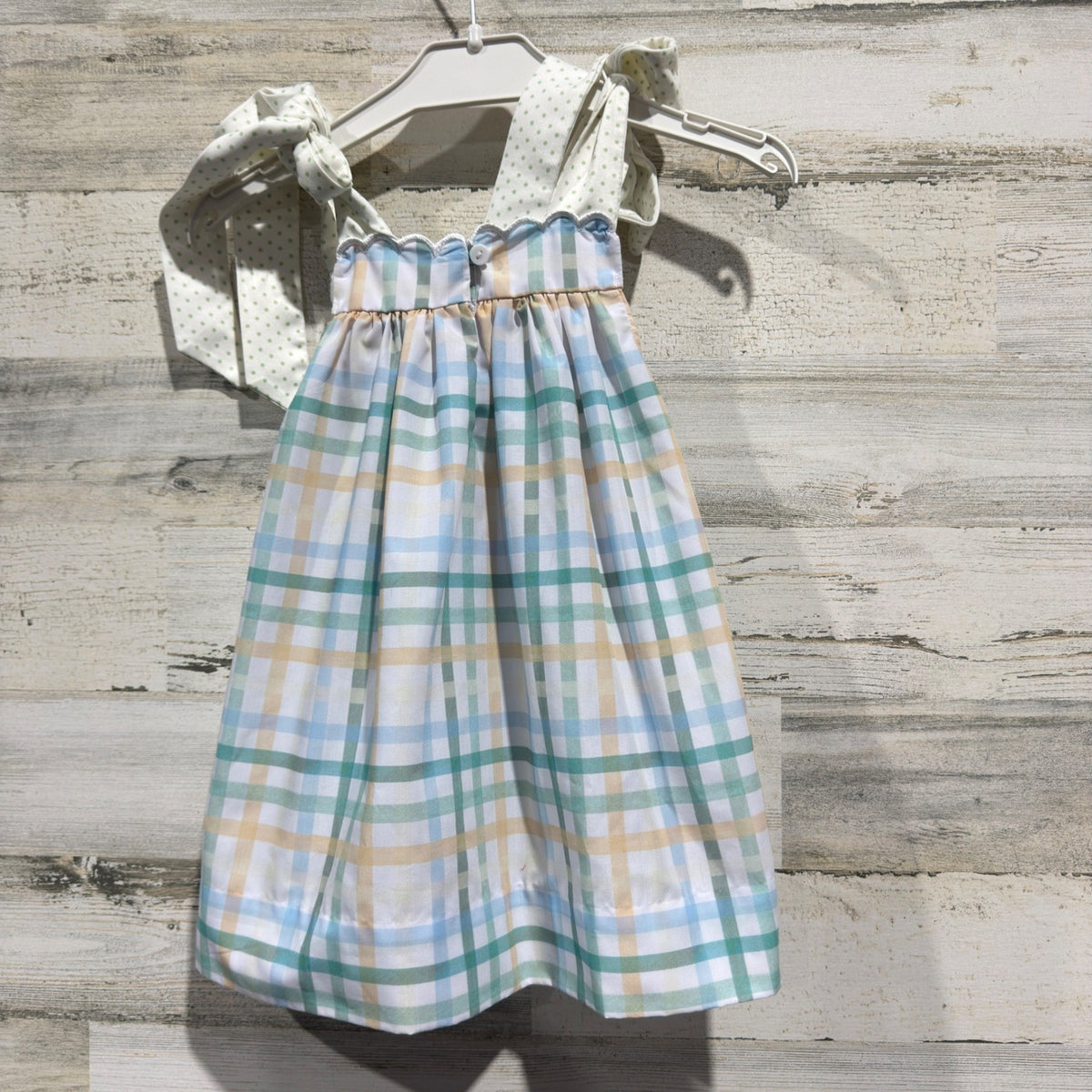 Little Bear Smocks Plaid Smocked Dress Girls 24M Blue Green Classic EUC4