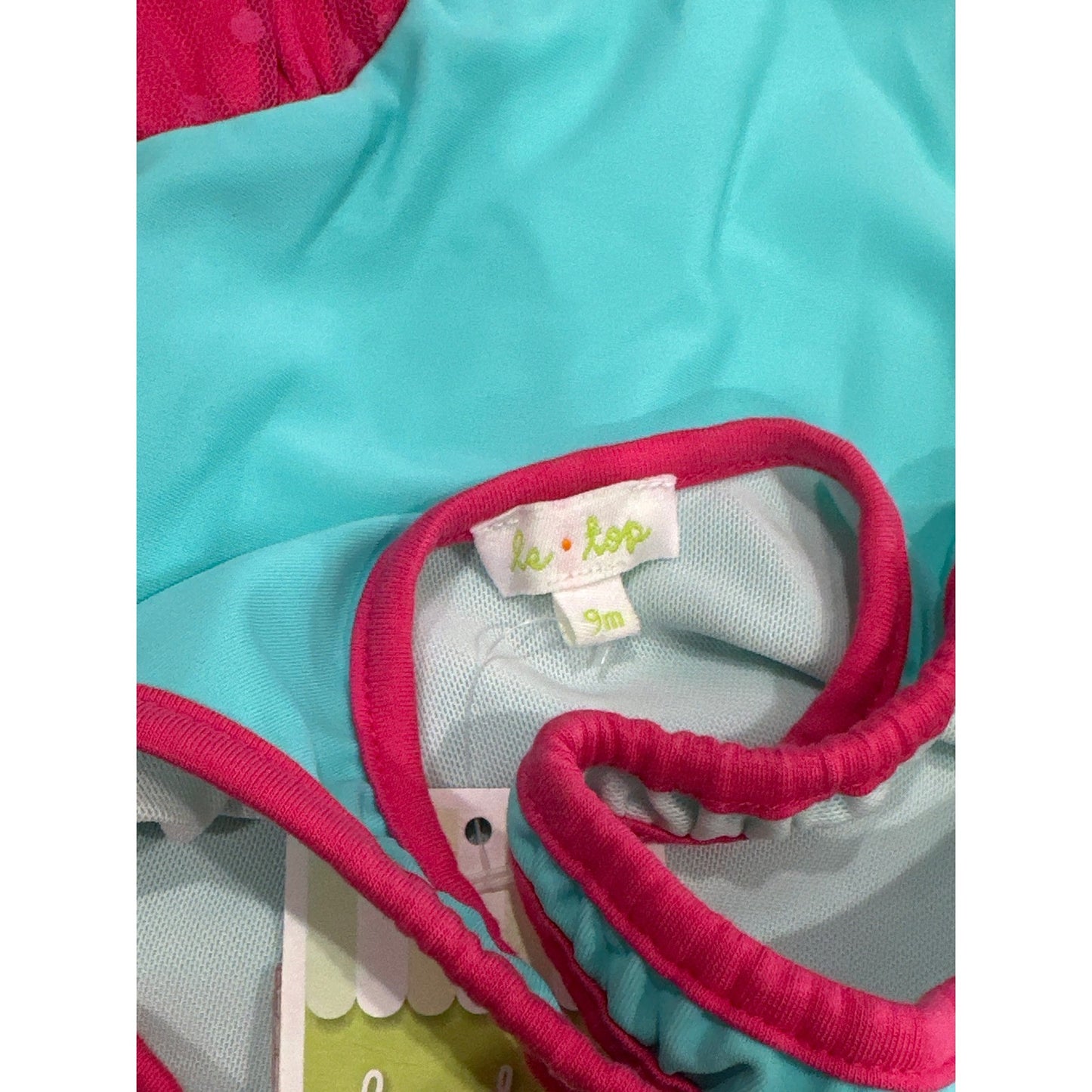 Le Top Swimsuit Girls 9M Turquoise Pink Flamingo Tulle UPF 30 NWT Flaws4