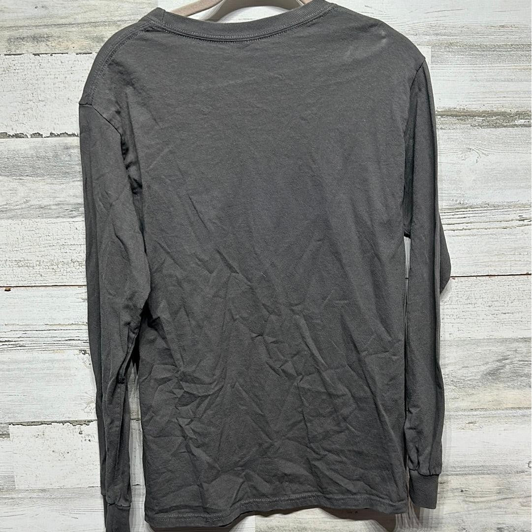 Gildan WWJD Long Sleeve Shirt Women Small Gray Graphic Rock Aesthetic EUC2