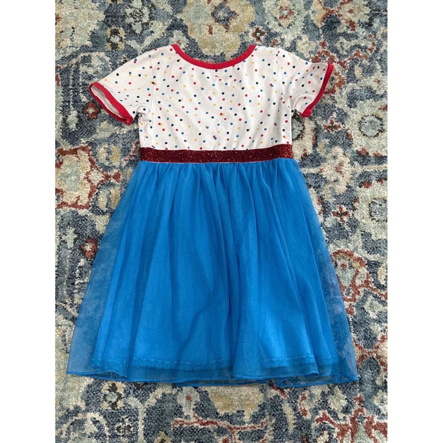 Wildflowers Tutu Dress Girls Size 6 Blue Red Polka Dot Tulle2