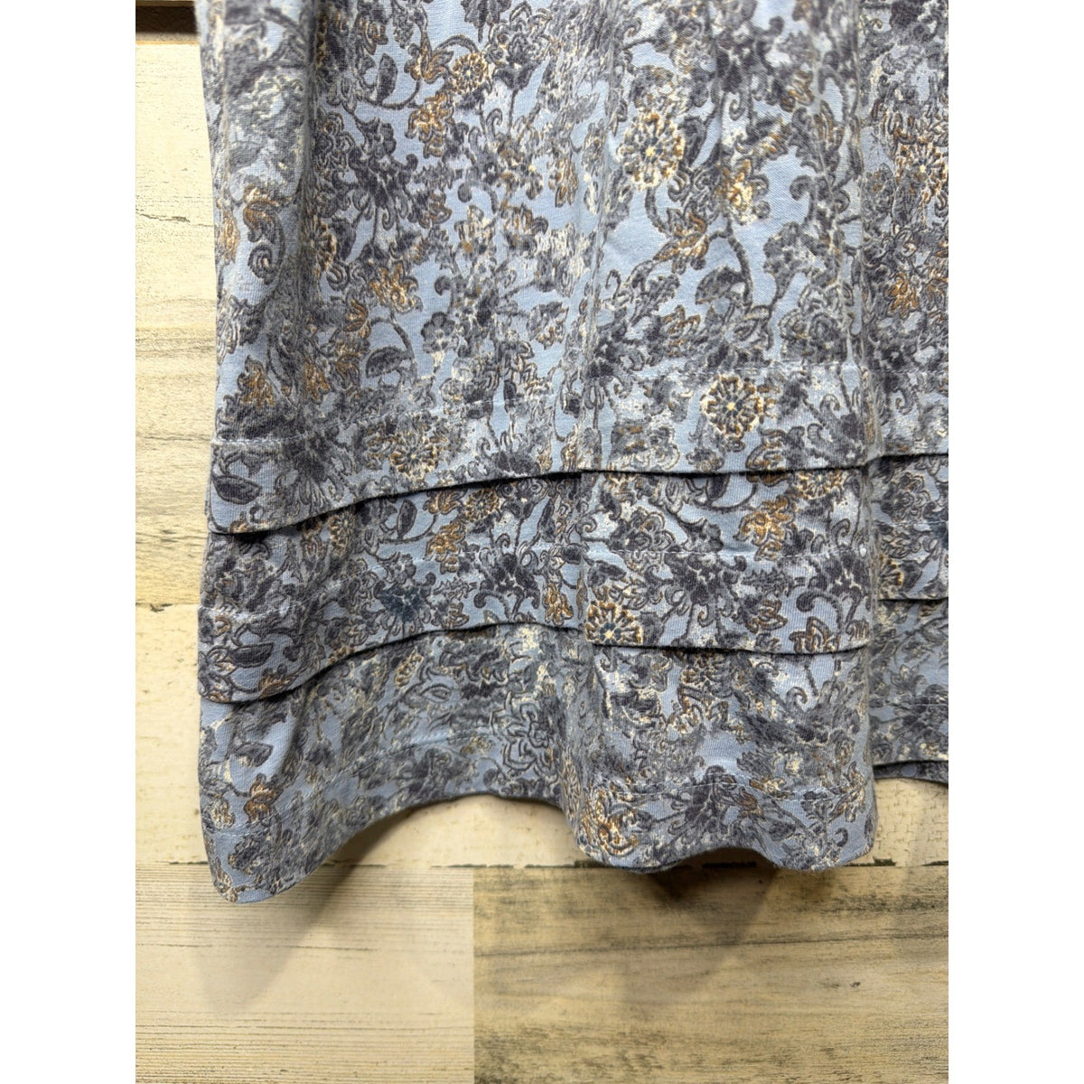 Pure Jill T-Shirt Dress Women XS Blue Floral V-Neck Cotton Lagenlook EUC5