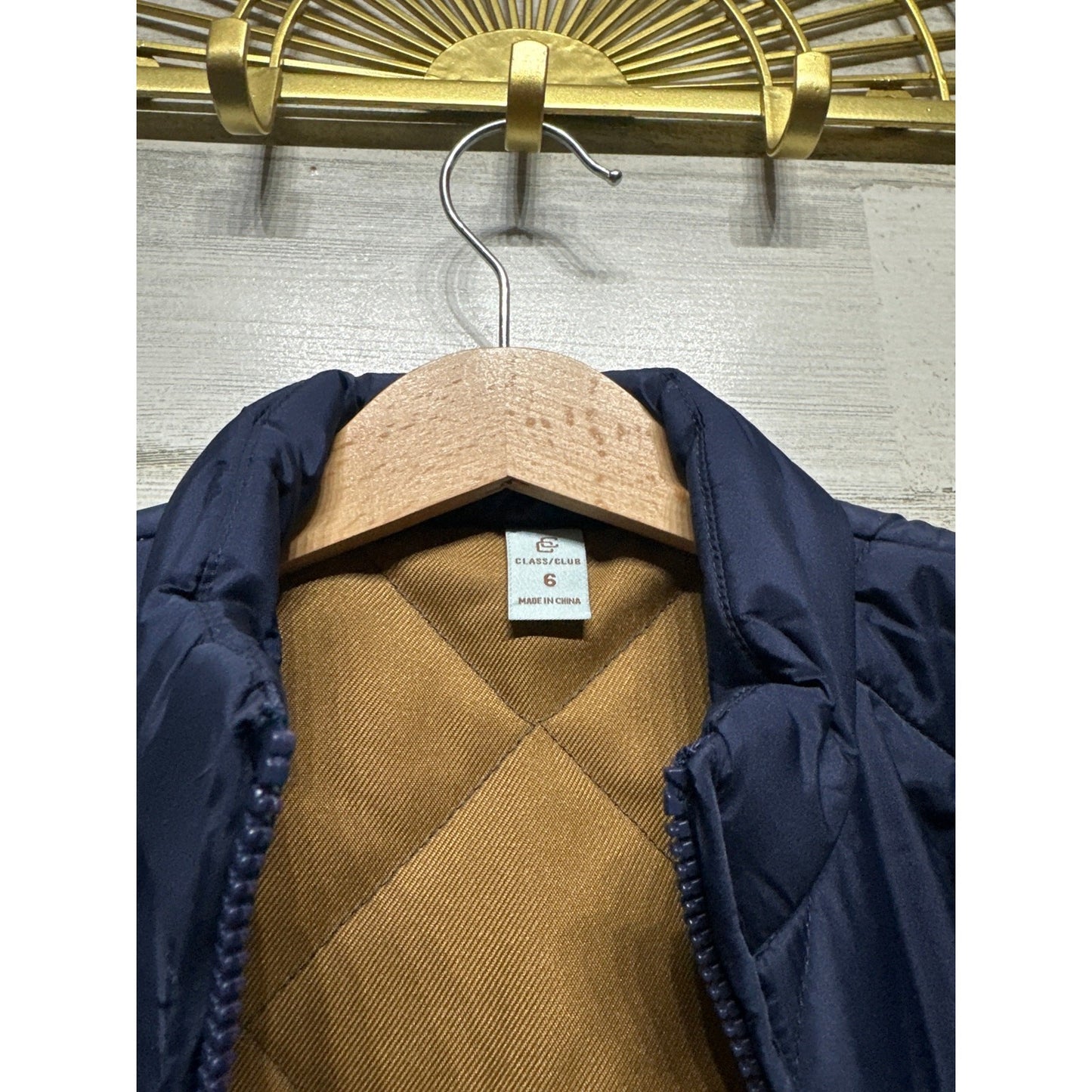 Class Club Quilted Vest Boys Size 6 Navy Blue Diamond Stitch Zip Up EUC1
