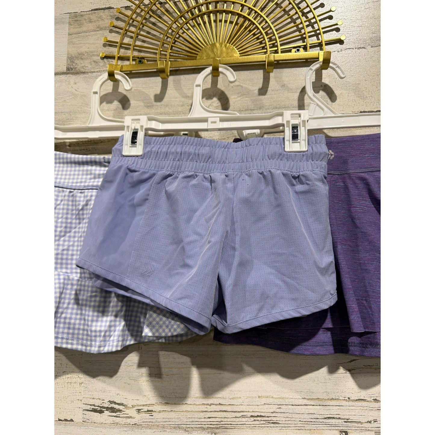 All In Motion Skorts Shorts Girls Small 6/7 Purple Blue Plaid Activewear EUC5