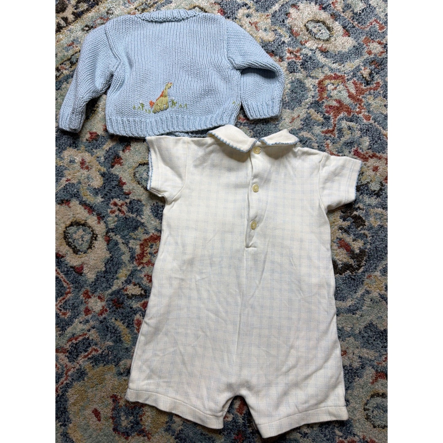 Ralph Lauren Bella Bliss Romper Cardigan Set Boys 6M Blue White Preppy *Flawed7