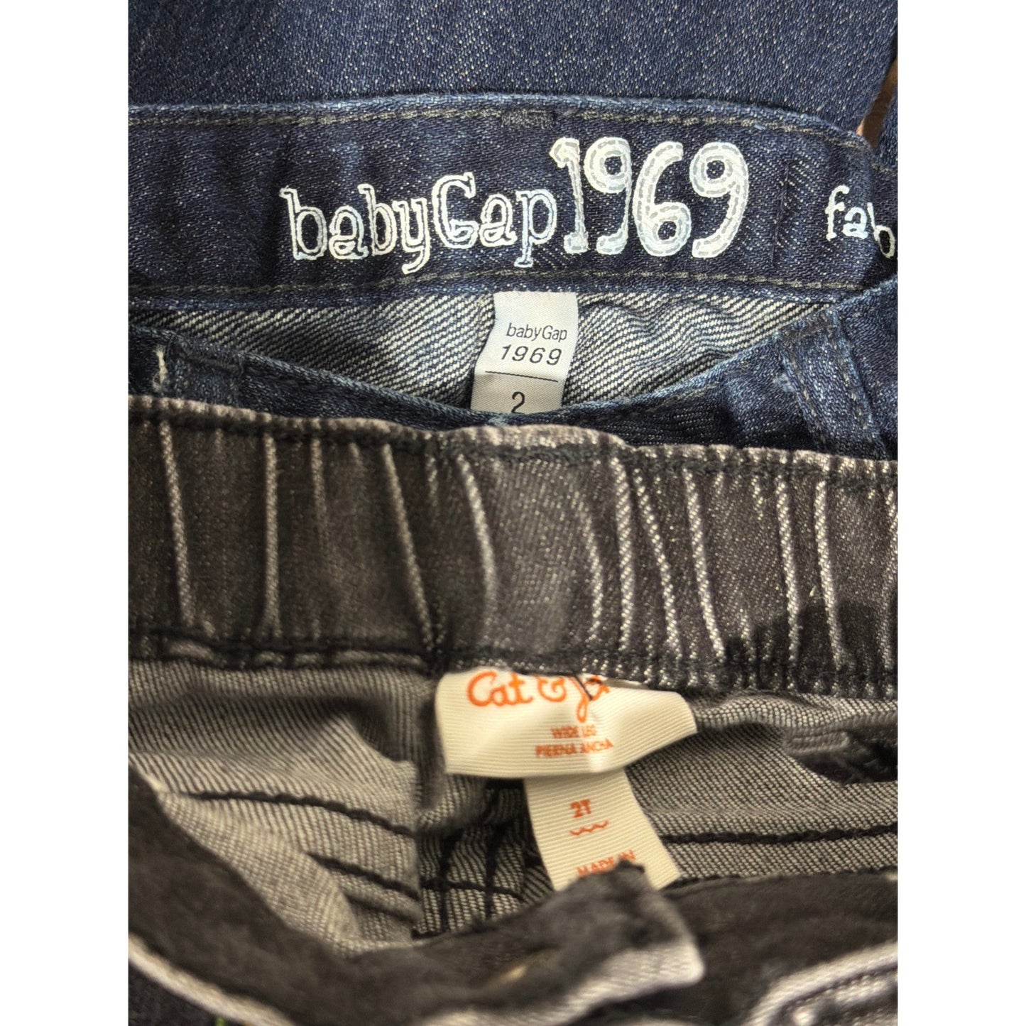 Baby Gap Cat and Jack Jeans Girls 2T Blue Black Floral Flare Wide Leg EUC4