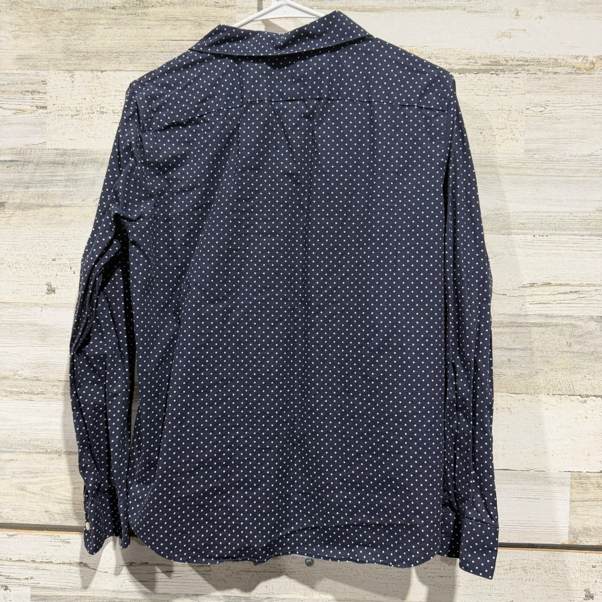 Lauren Ralph Lauren Non Iron Button Down Shirt Women L Navy Polka Dot Cotton5