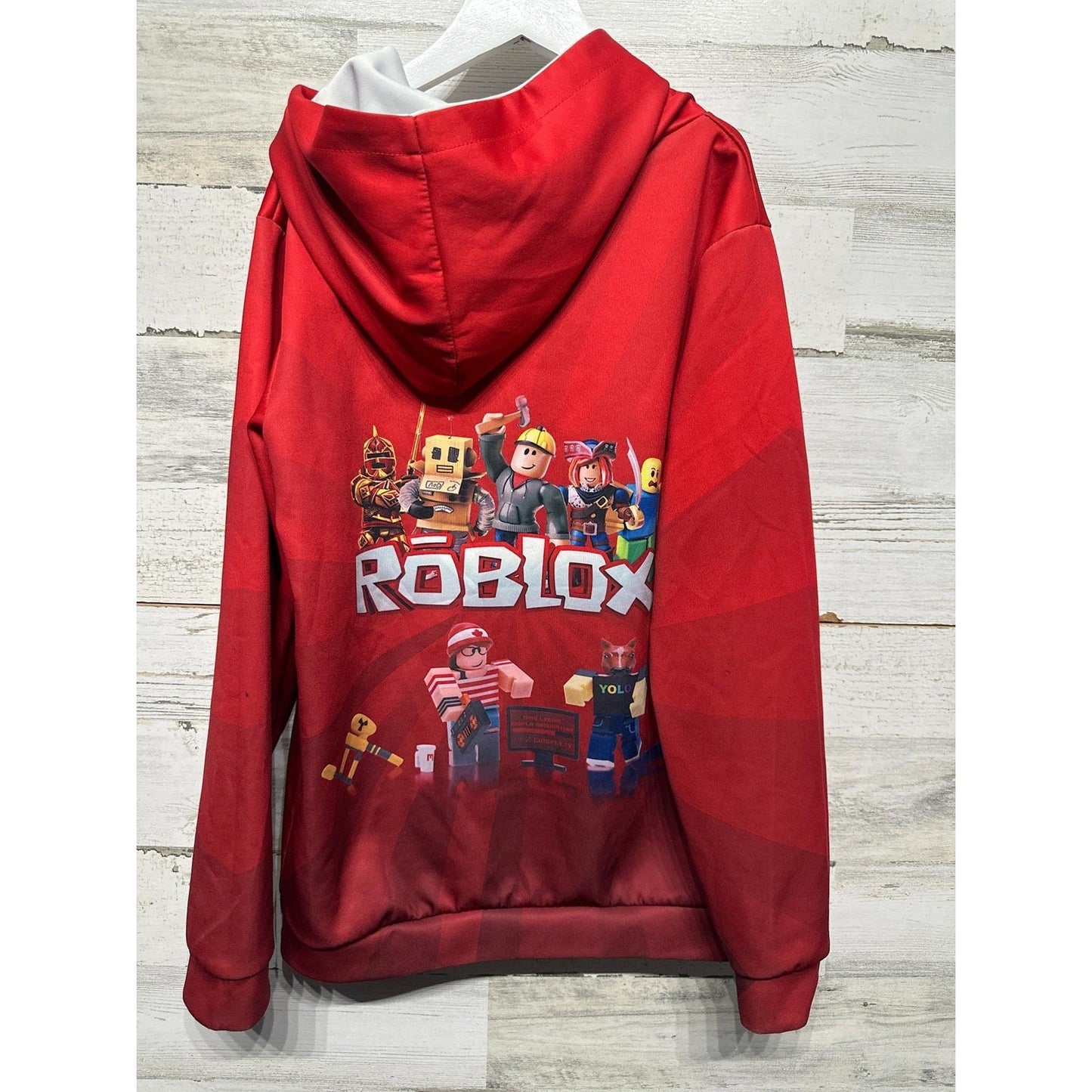 Roblox Hoodie Boys 10/12 Red Graphic Gamer Character Sweatshirt GUC2