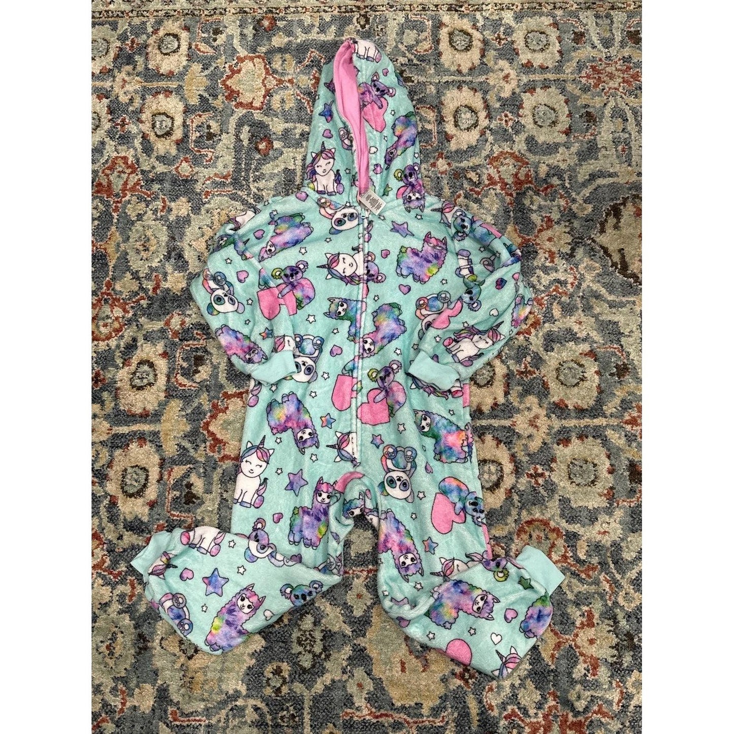 PJ Place Fleece Hooded One Piece Girls 5/6 Pink Blue Tie Dye Animals EUC Bundle6