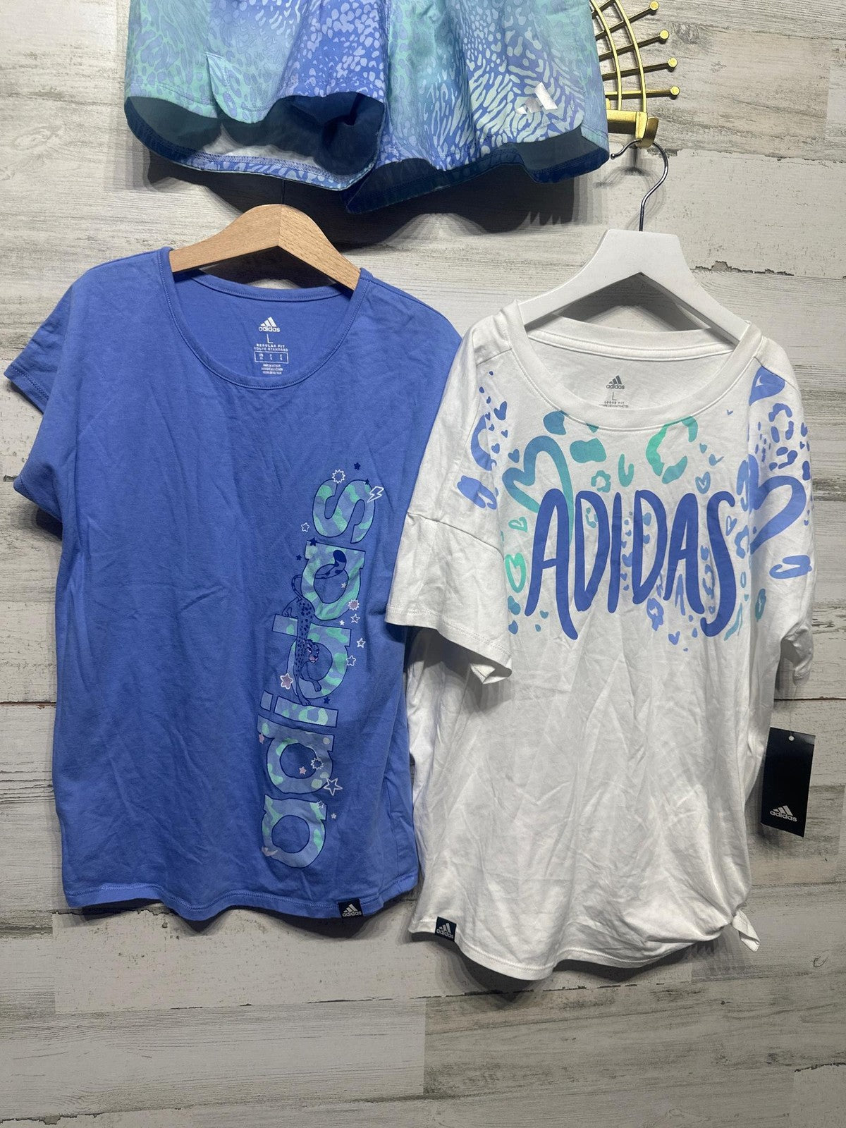 Adidas 3pc Outfit Set Girls Size L Blue Purple Leopard Print EUC & NWT2