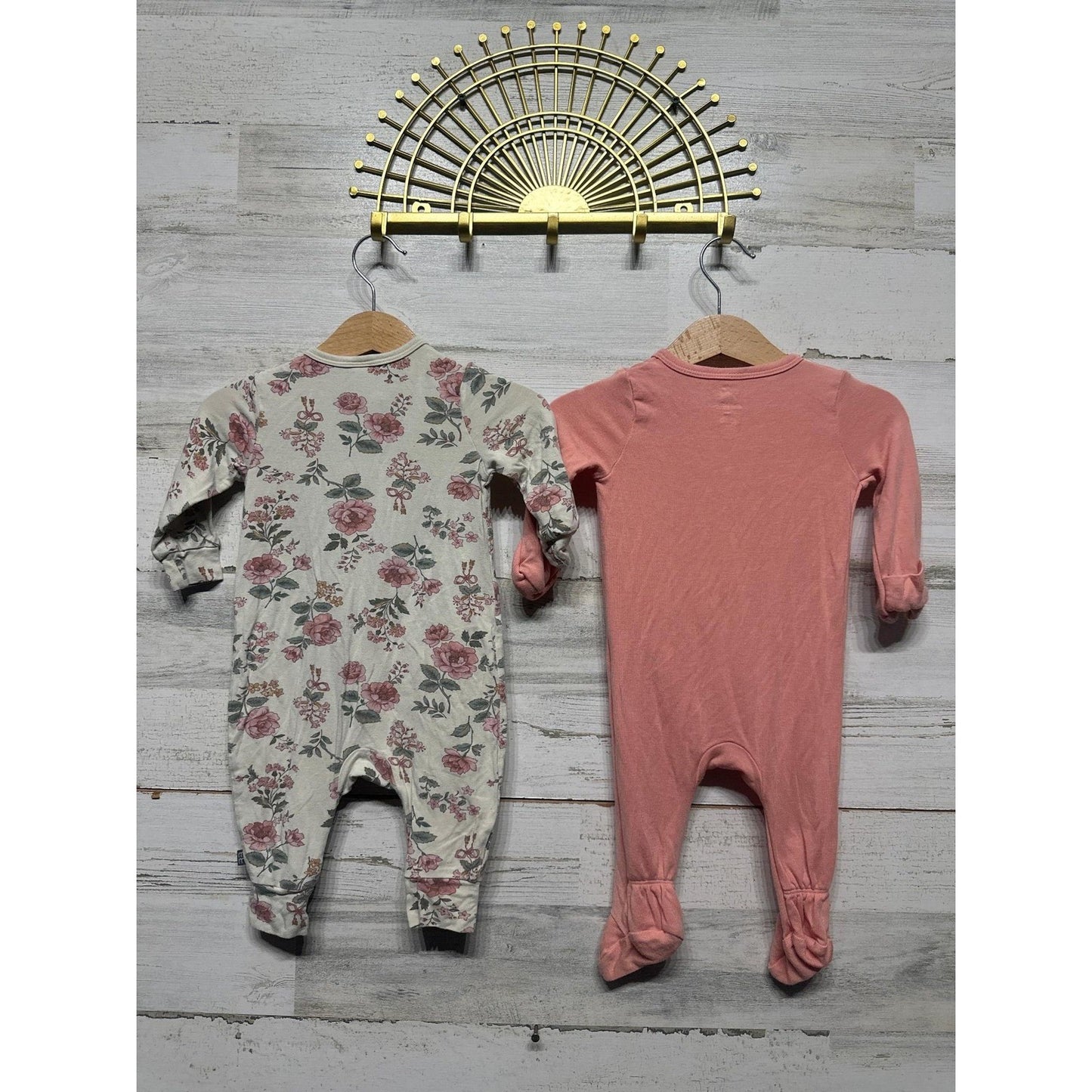 Baby Sleepers Girls 0-3M 3-6M Pink Floral Bamboo Modal Footie Romper Bundle2