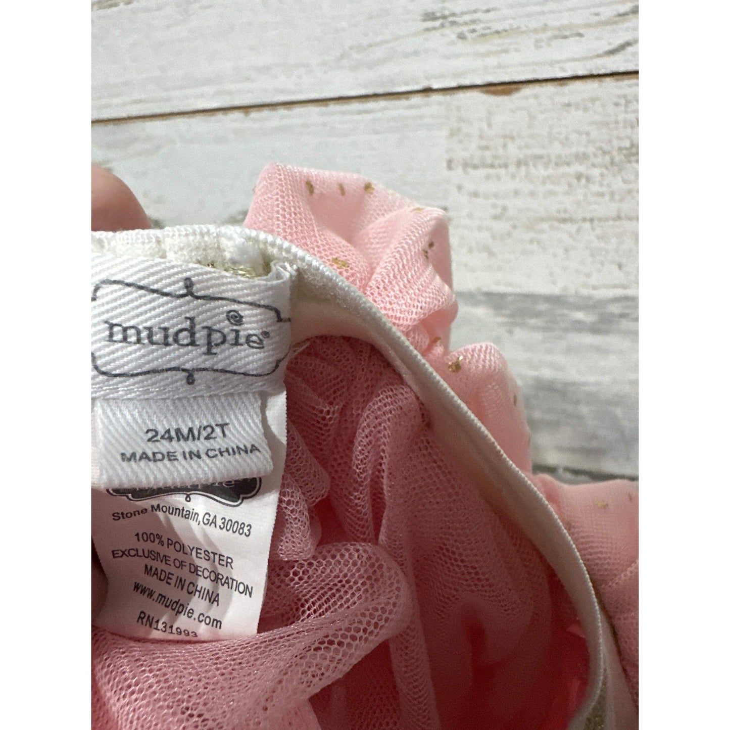 Mud Pie Tutu Skirt Girls 24M/2T Pink Gold Glitter Star Tulle EUC3