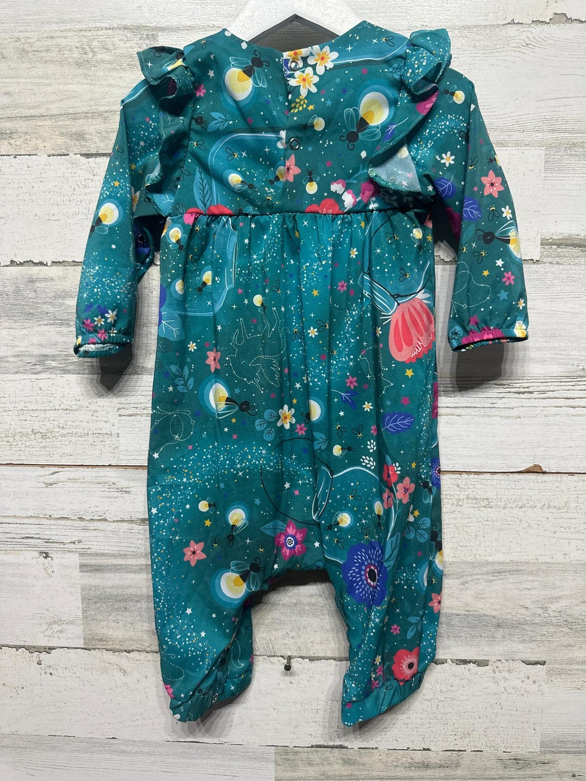 Mon Sucre Floral Firefly Romper Kids 9-12M Teal Ruffle NWT2