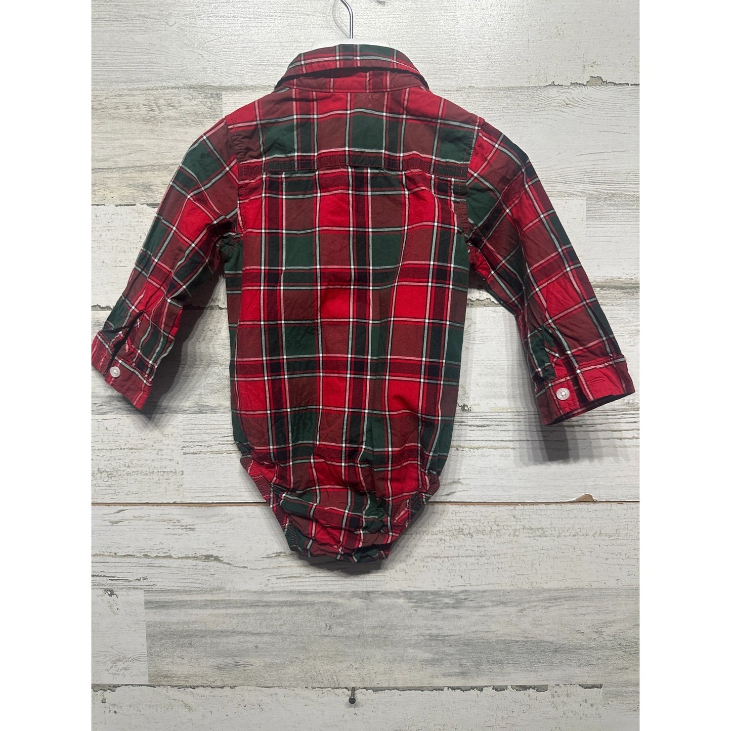 Carter's Plaid Bodysuit Boys 18M Red Green Button Front Holiday Festive EUC2