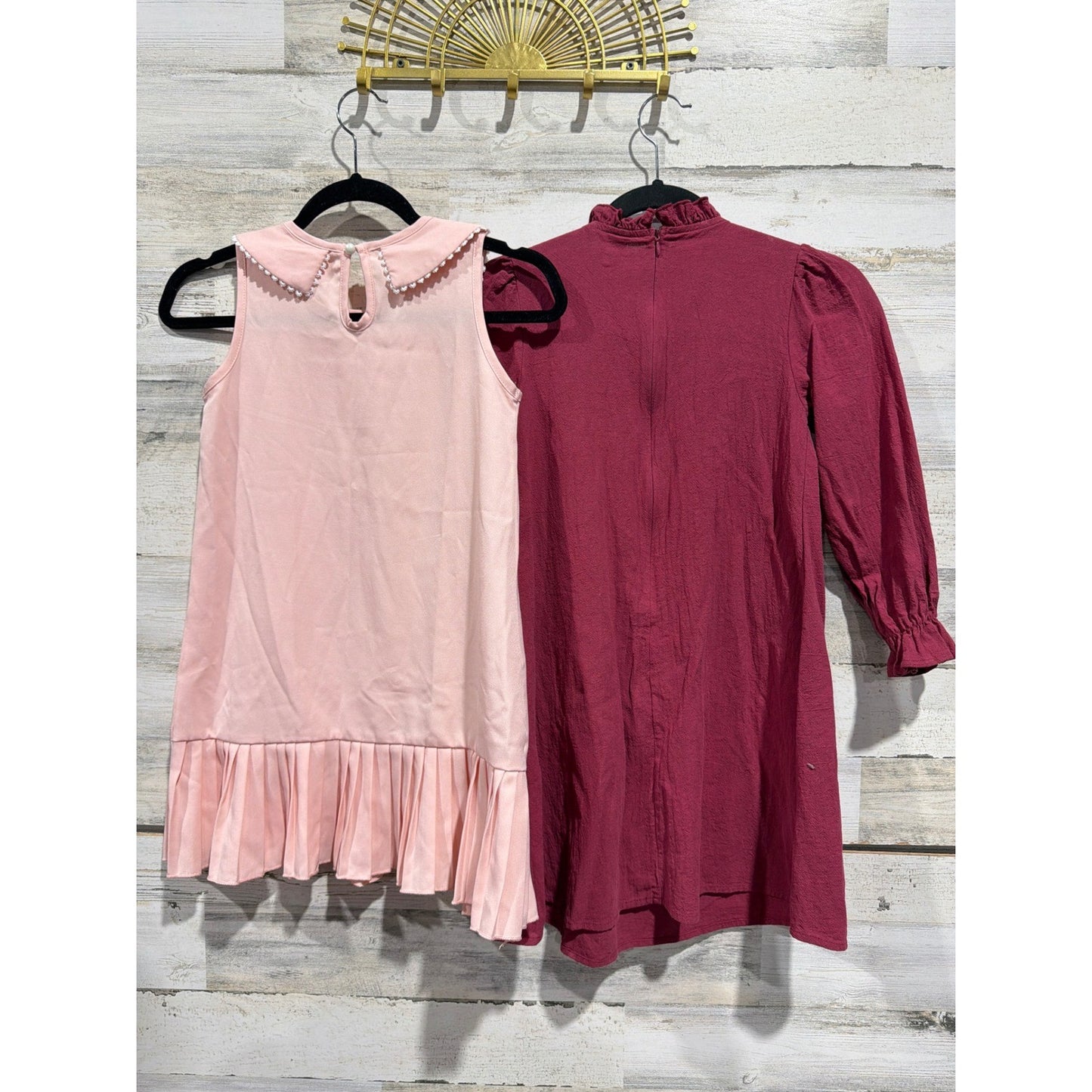 Shein Dress Bundle Girls Size 7 Pink Burgundy Peter Pan Collar Ruffle Preppy EUC3