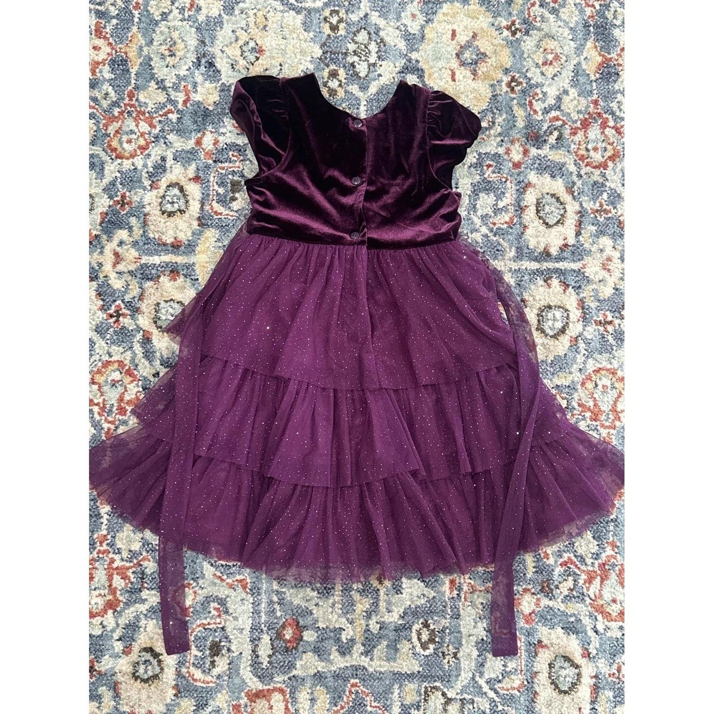 Jona Michelle Dress Girls 6 Purple Velvet Tulle Sequin Holiday Party EUC2