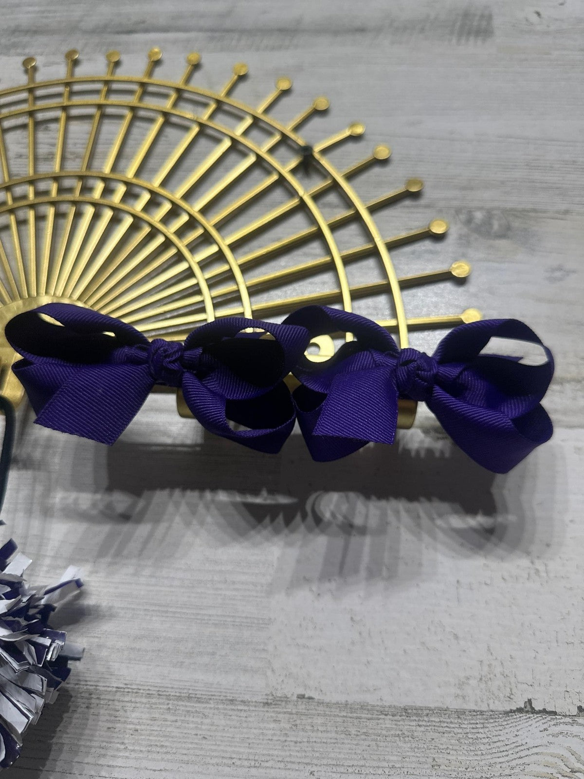Hair Accessory Bundle 5 Pieces Kids OS Purple White Cheer Bow Pom Poms3