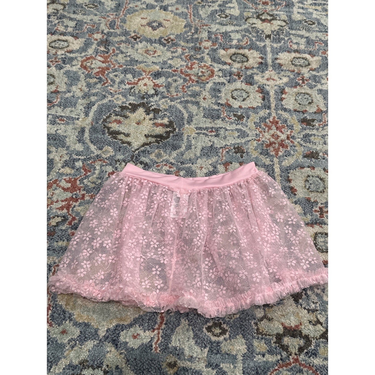 Capezio Dance Skirt Girls Large Pink Glitter Floral Ruffle Ballet EUC3