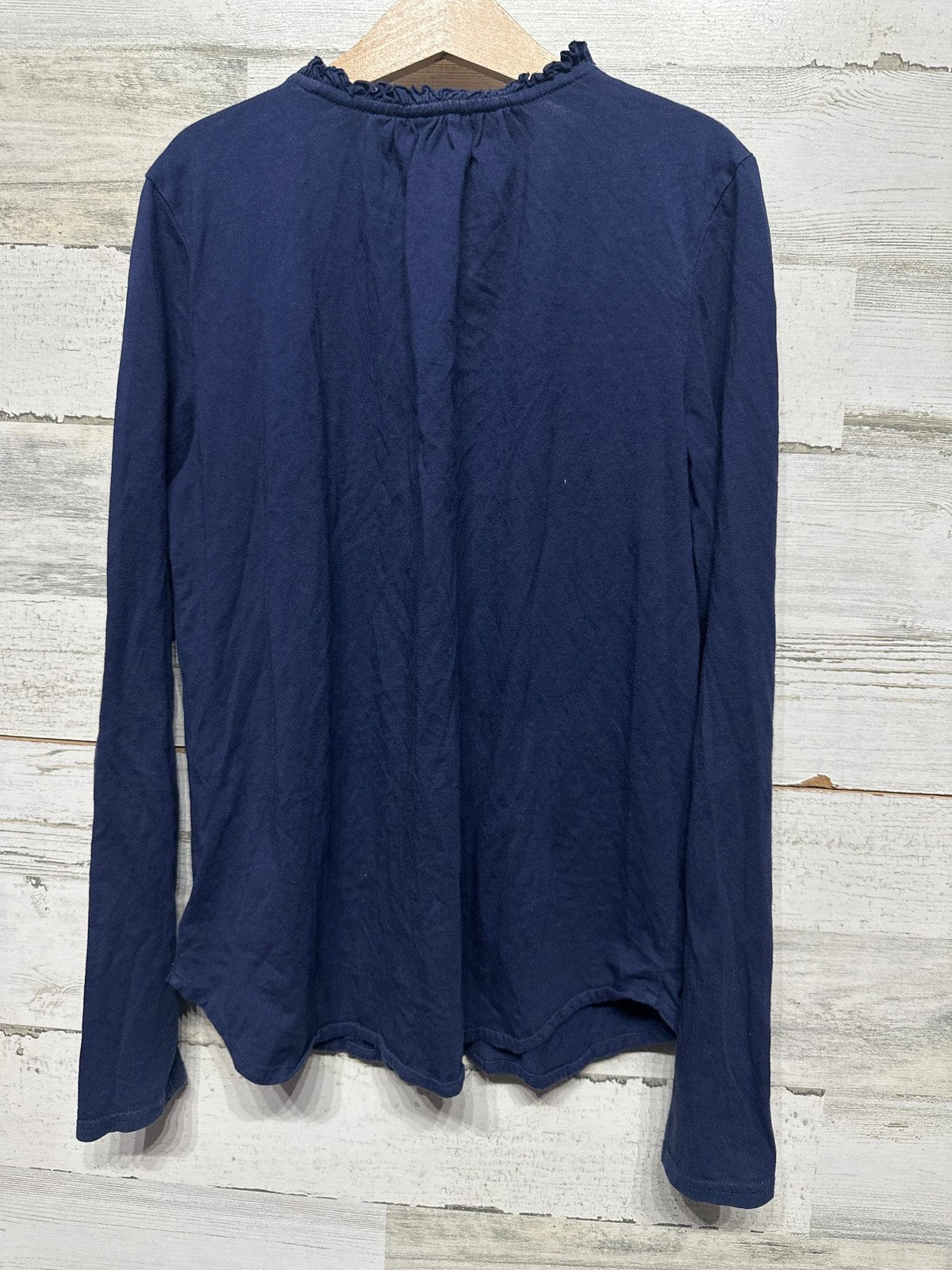 Polo Ralph Lauren Button Down Girls XL 16 Navy Blue Ruffle Trim Top EUC2
