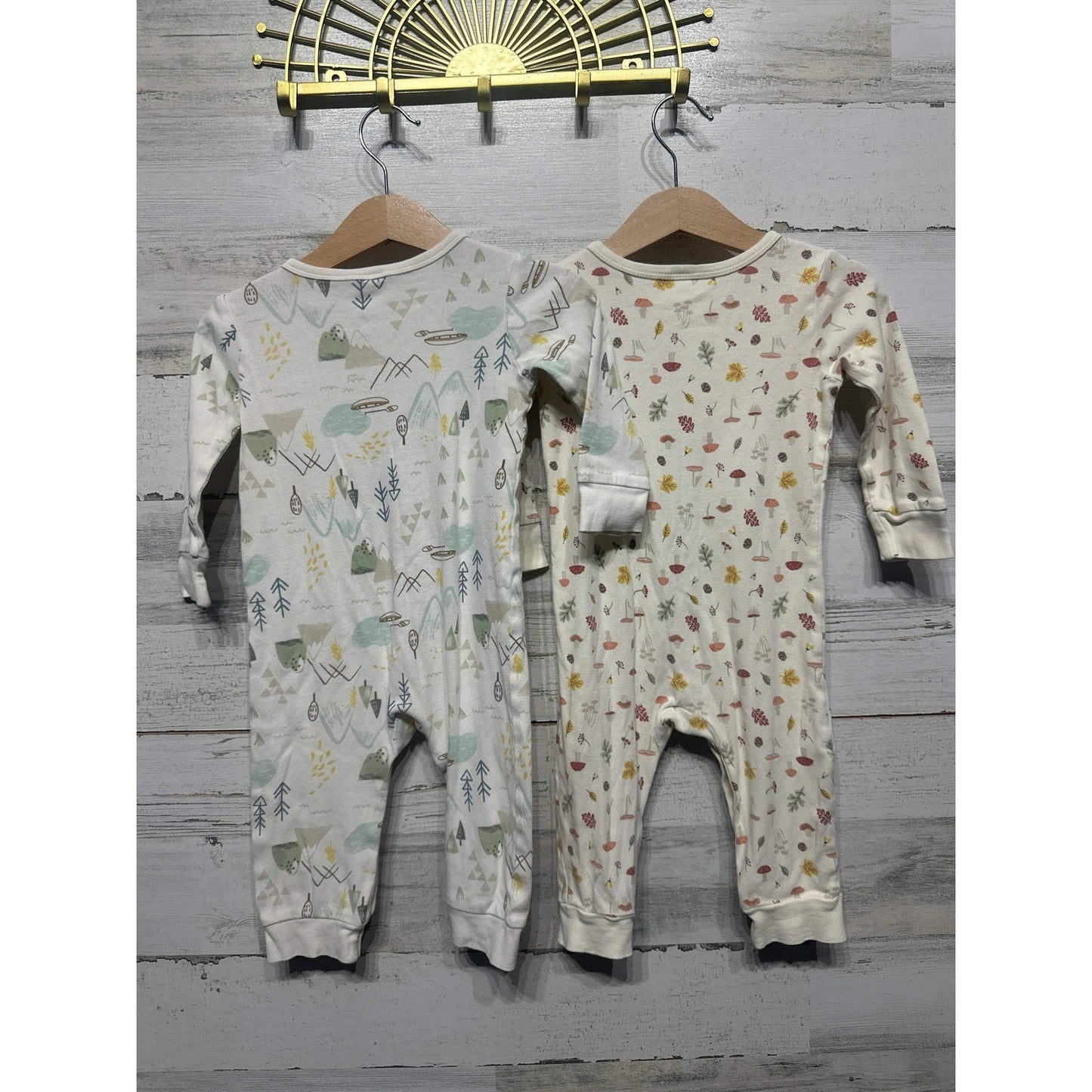 H&M Romper 2-Pack Kids 9-12m Cream Woodland Mushroom Mountain Soft2