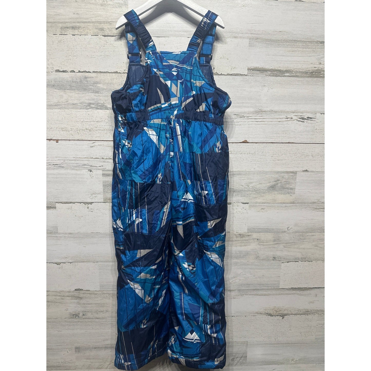 ZeroXposur Snow Bibs Boys Size 7 Blue Geometric Insulated Overalls EUC2