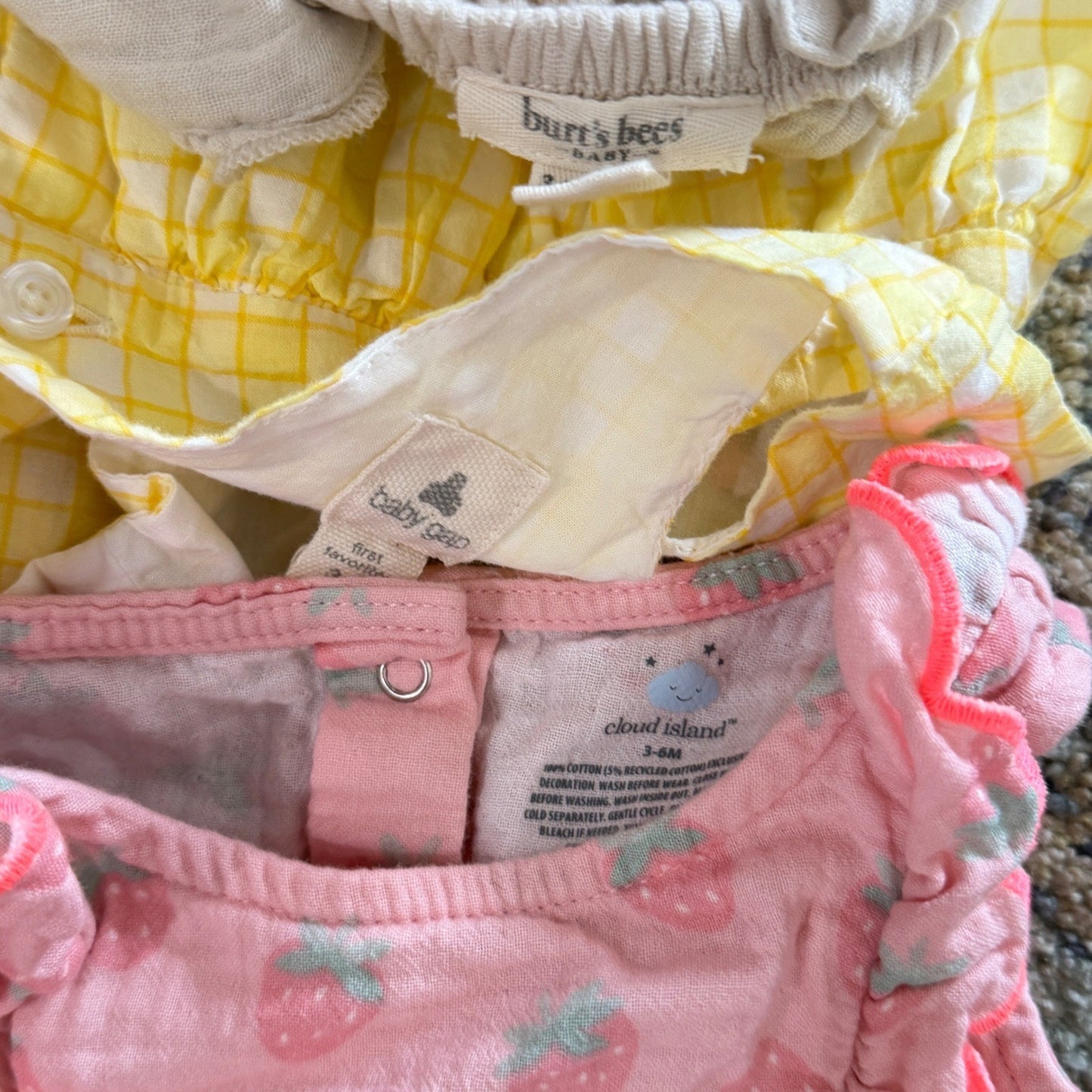 Baby Gap Burts Bees Cloud Island Girls 3-6M Yellow Pink Cream Romper Bundle EUC7