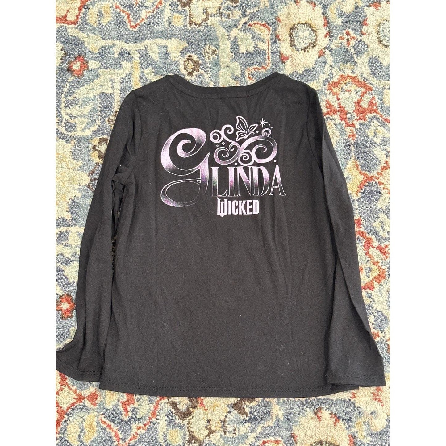 Wicked Glinda Graphic T-Shirt Girls Small Black Pink Long Sleeve EUC2