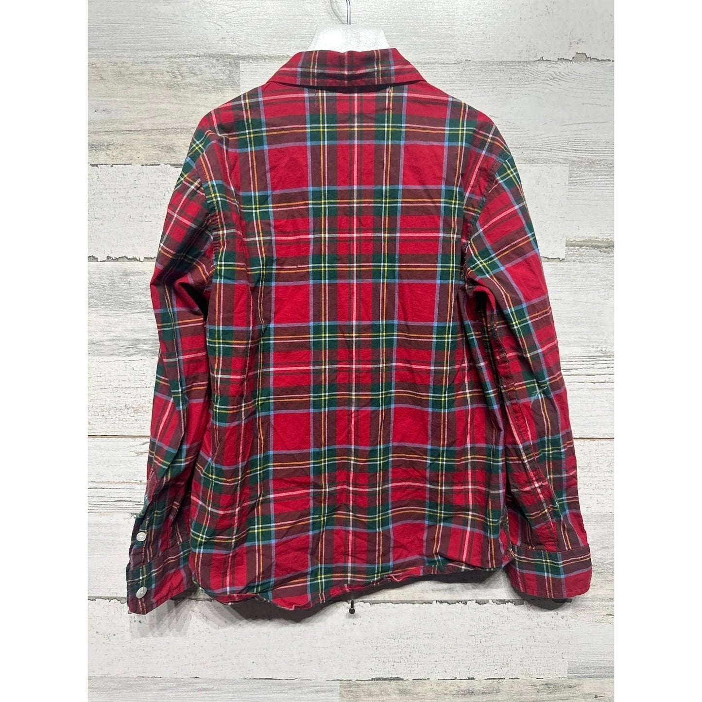 Old Navy Button Up Shirt Boys Size M 8 Red Holiday Plaid Built-in Flex EUC2