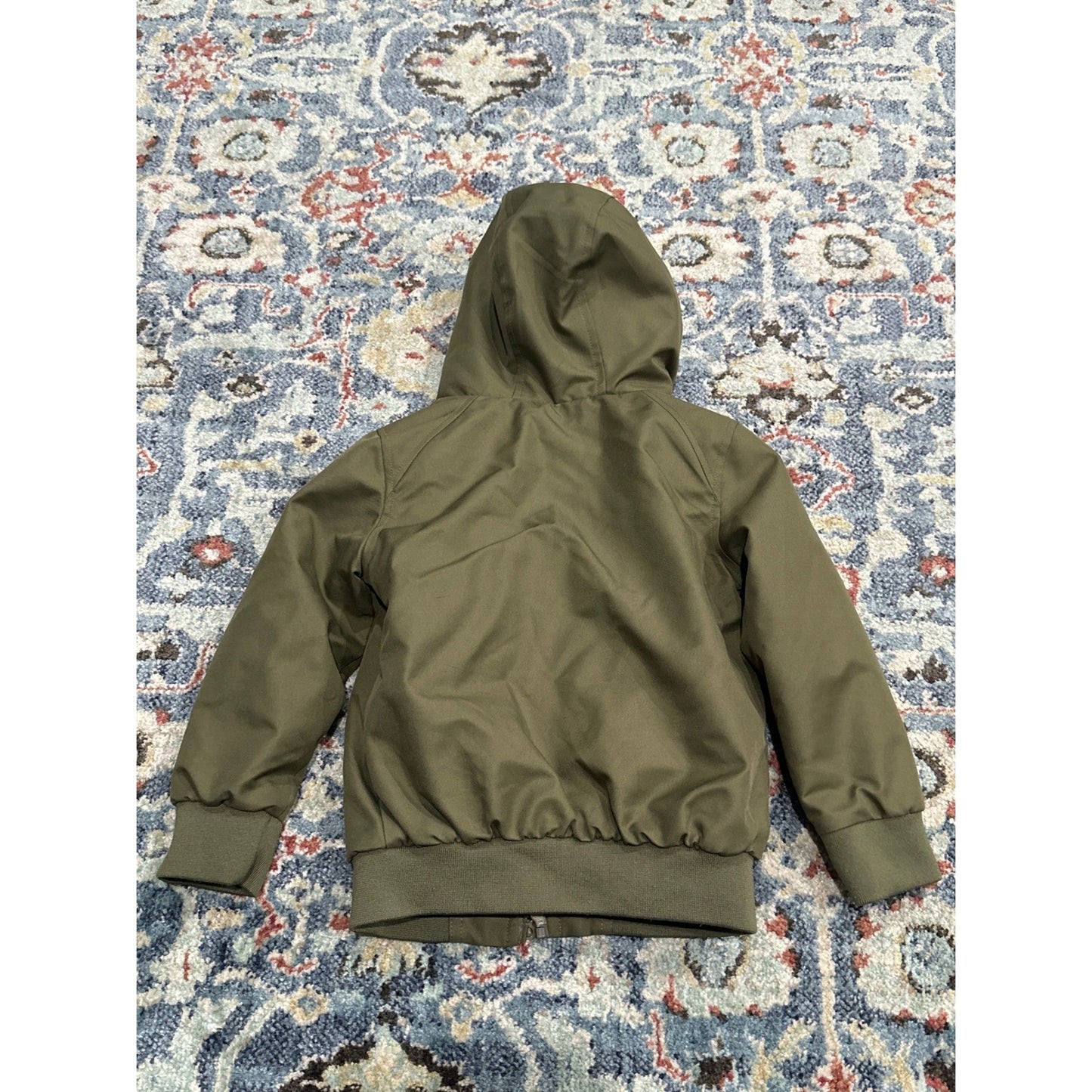 First Wave Hooded Bomber Jacket Boys 4/5 Olive Green Full Zip5
