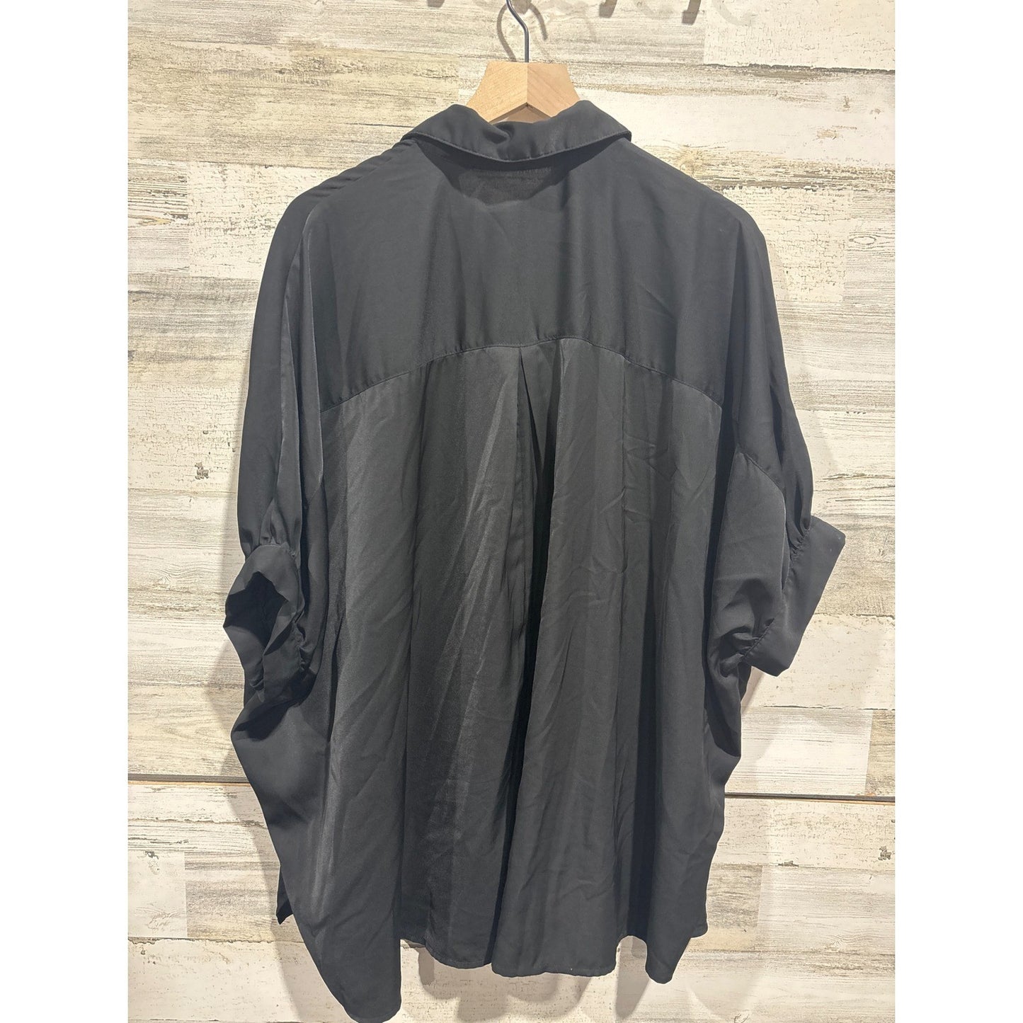Gaudie Button Up Shirt Women Small/Medium Black Oversized Dolman Sleeve EUC1
