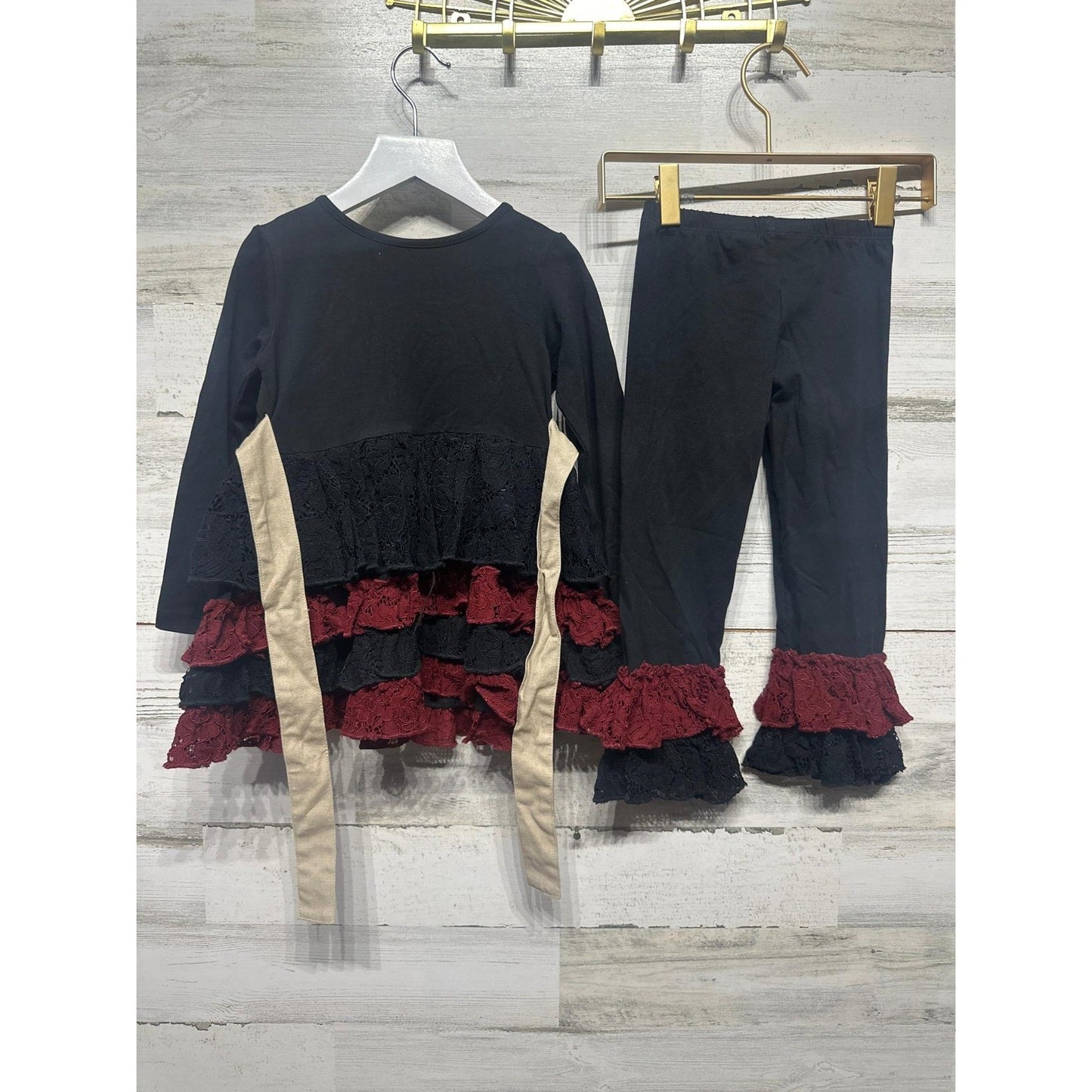 Mustard Pie Tunic Legging Set Girls 2T Black Burgundy Lace Ruffle NWOT2