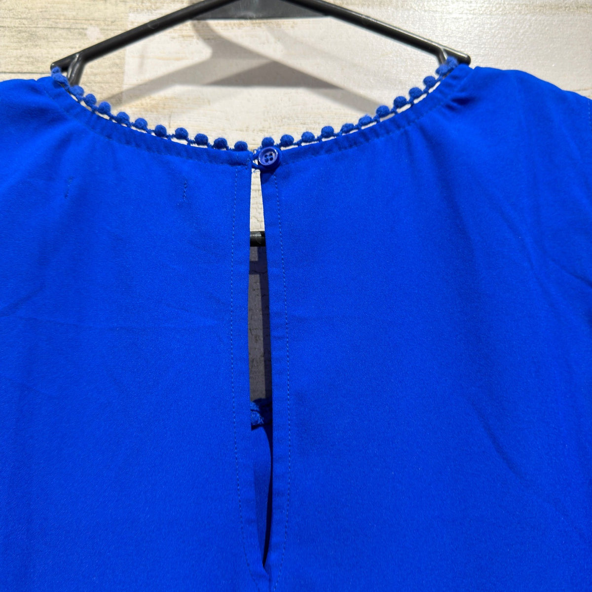 Gibson Latimer Shift Dress Women S Blue Crochet Pom Pom Boho GUC*5