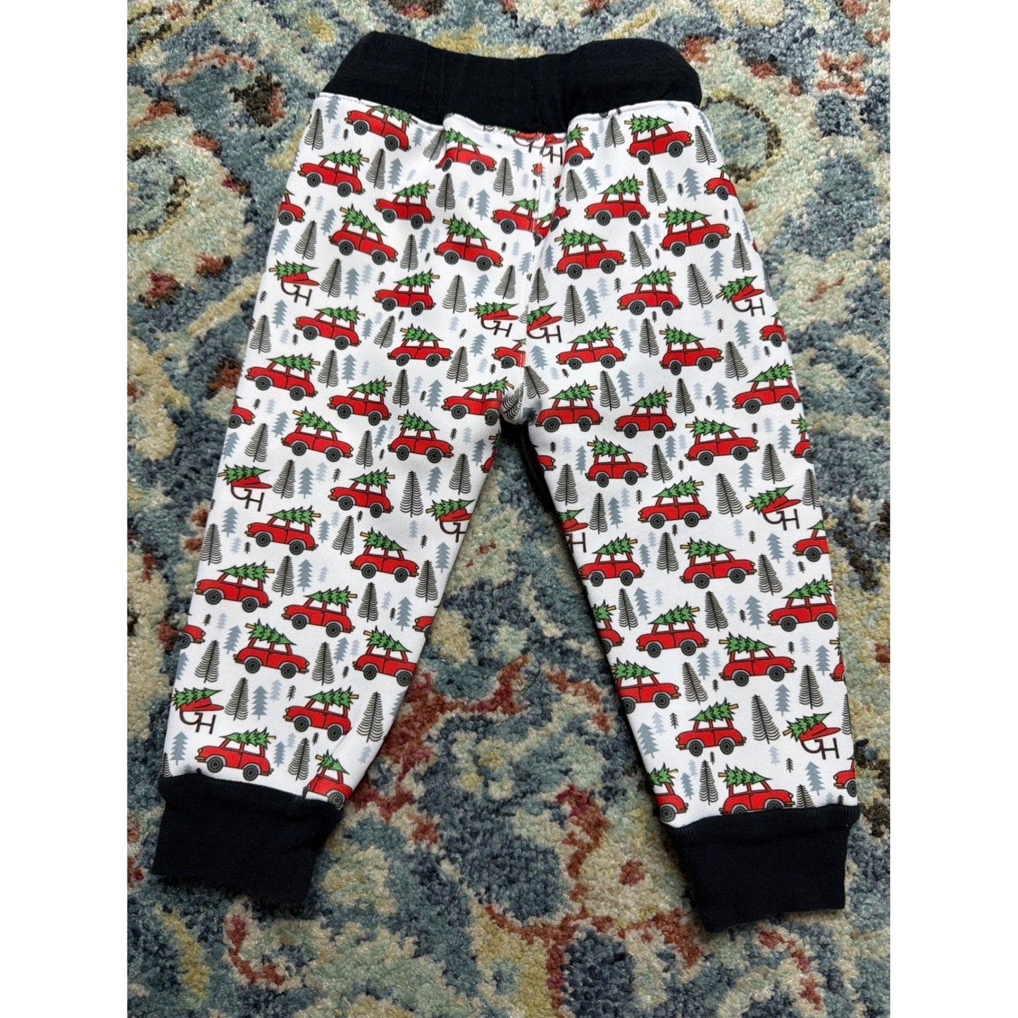 George Jogger Pants Boys 6-12M White Christmas Tree Car Holiday EUC2