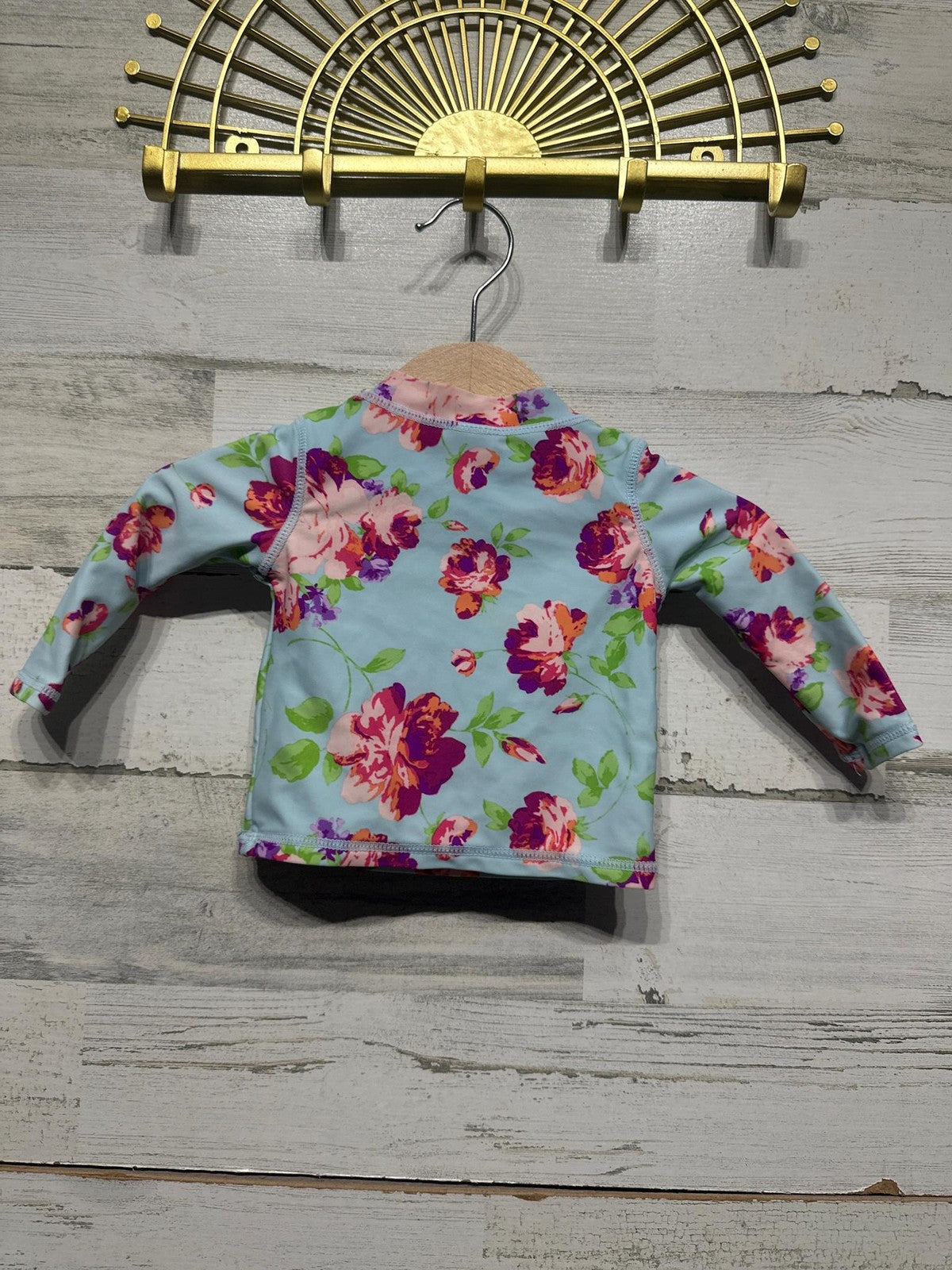 Ruffle Butts Rash Guard Girls 3-6m Floral Long Sleeve Zip Swim Top EUC1