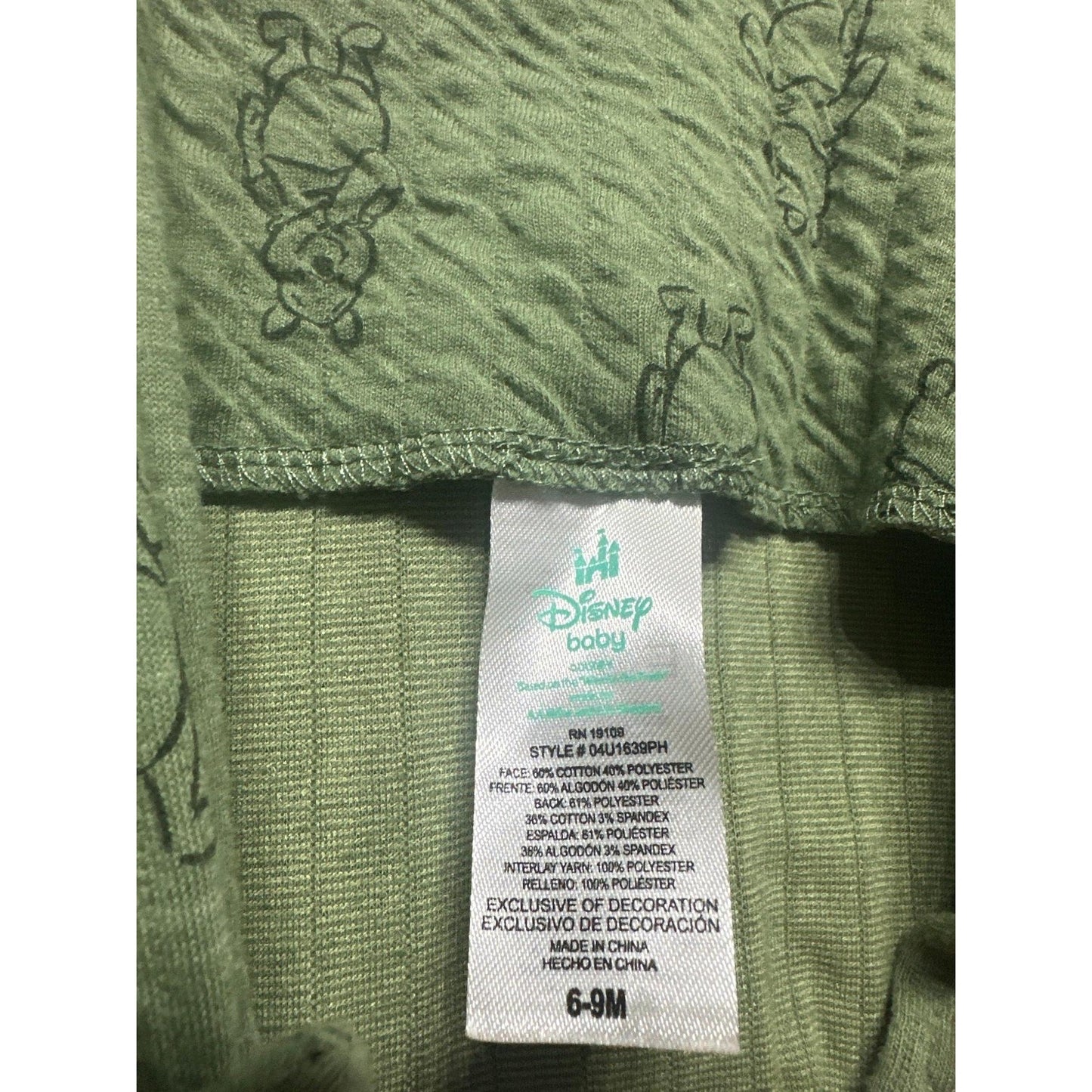 Disney Winnie The Pooh Romper Boys 6-9M Green Quilted Disneycore EUC3