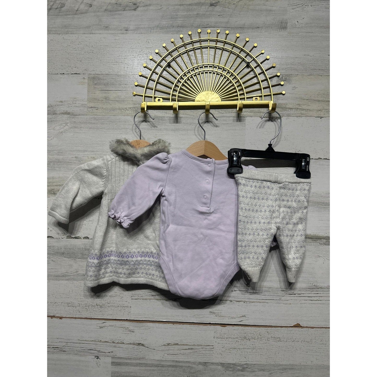 Janie and Jack Outfit Set Girls 0-3M Grey Lavender Faux Fur Bunny Knit4