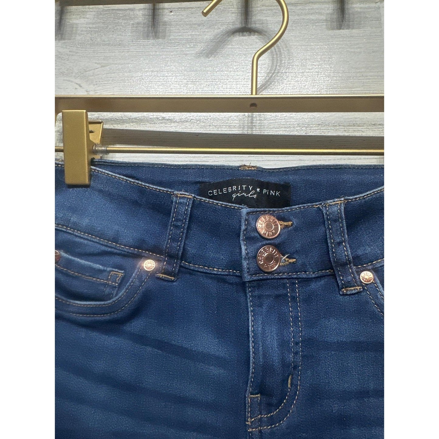 Celebrity Pink Skinny Jeans Girls 8 Dark Wash Double Button EUC2
